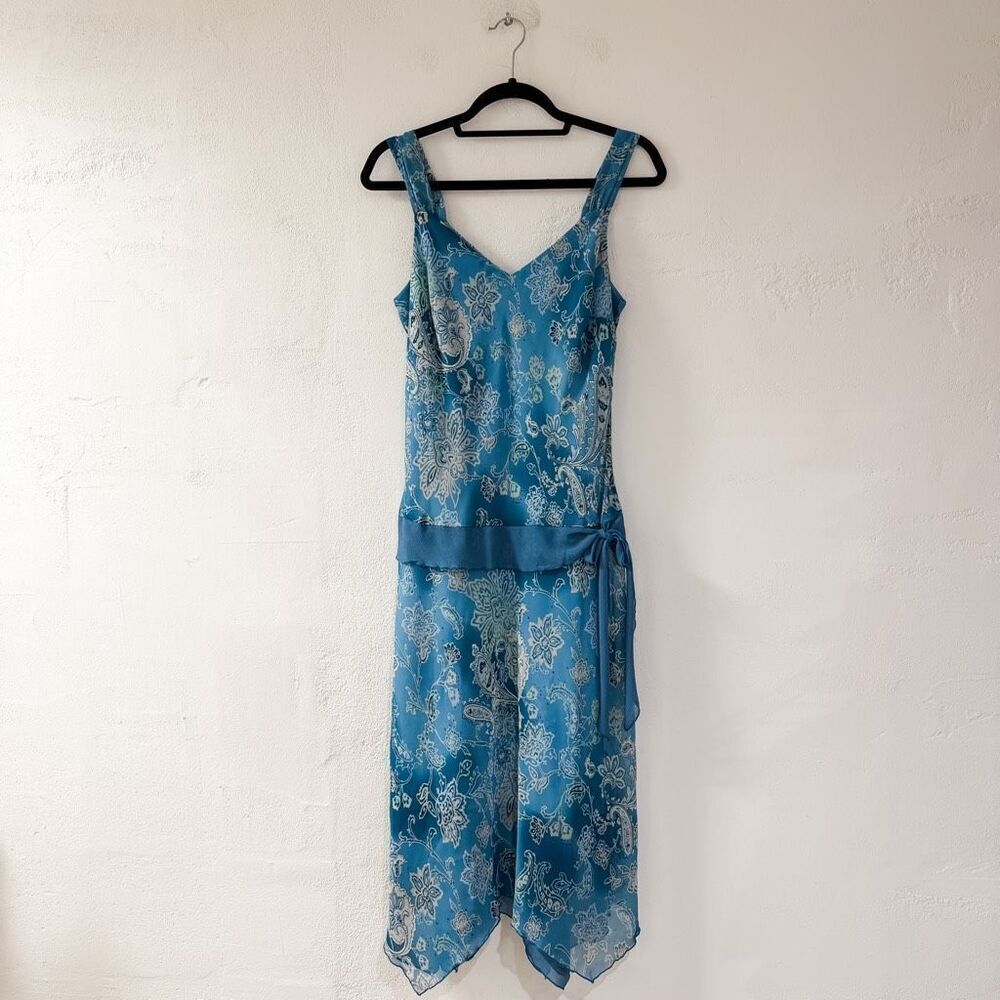 Vintage Dressbarn Paisley Y2K Handkerchief Midi Dress in Blue Size 8